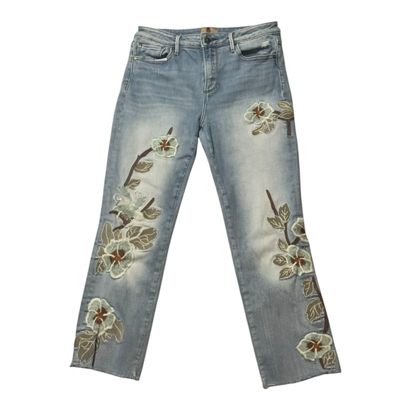 ANTHROPOLOGIE DRIFTWOOD Floral Embroidered Women's Jeans 28 y2K BOHO HIPPIE 90’s - Picture 1 of 13